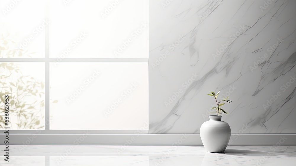 Aufkleber Mockup product display with marble table white wall background and window shadow drop. silhouette concept
