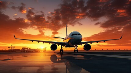 Fototapeta na wymiar airplane silhouette at sunset