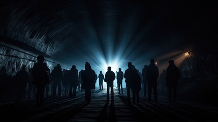 Fototapeta premium Silhouettes of individuals in a tunnel