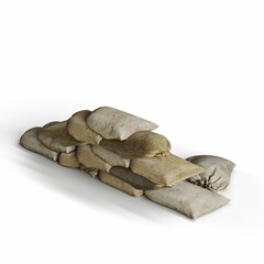 3D rendering of stuffed and stacked sacks isolated on a white background