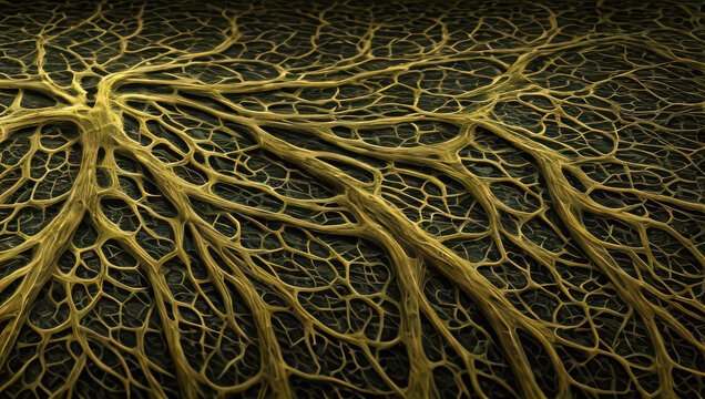 3d illustration of an Arbuscular mycorrhiza, Symbiosis, Mycology, Soil biology, symbiont fungus, Abstract, Nature, Plant, Botanical, Earthy, Natural, Green, Curvy, Flowing