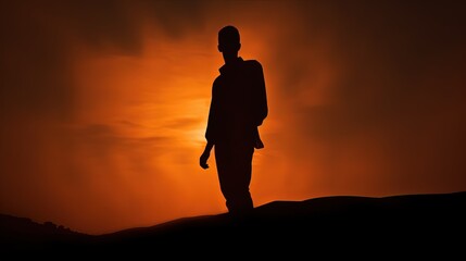 Man s silhouette in front of the setting sun