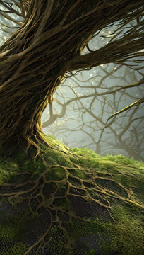 3d illustration of an Arbuscular mycorrhiza, Symbiosis, Mycology, Soil biology, symbiont fungus, Abstract, Nature, Plant, Botanical, Earthy, Natural, Green, Curvy, Flowing