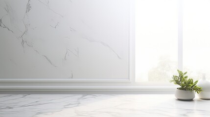 Mockup product display with marble table white wall background and window shadow drop. silhouette concept