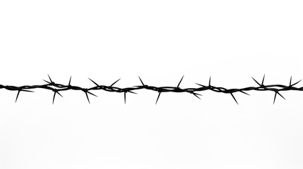 Isolated barb wire fence on white background. silhouette concept