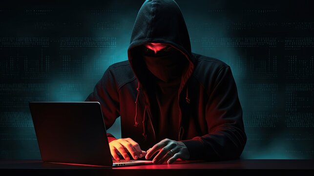 Anonymous dark figure with boxing gloves engaging in cyber crime and malware activities with a focus on internet hacking and system disruption. silhouette concept