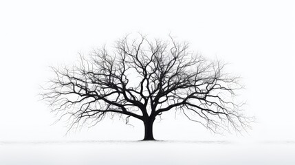 Winter tree without leaves on white background. silhouette concept
