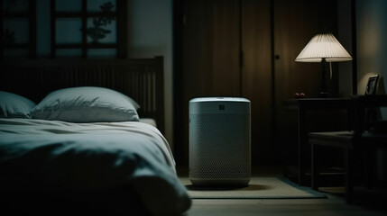 Fototapeta premium air purifier a bedroom, Air cleaner removing fine dust in house.