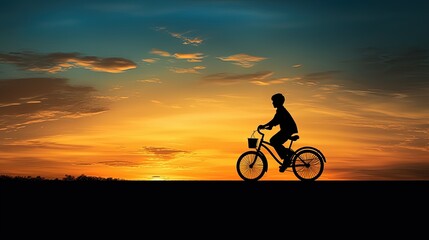 Fototapeta na wymiar Boy on bike for fitness silhouette