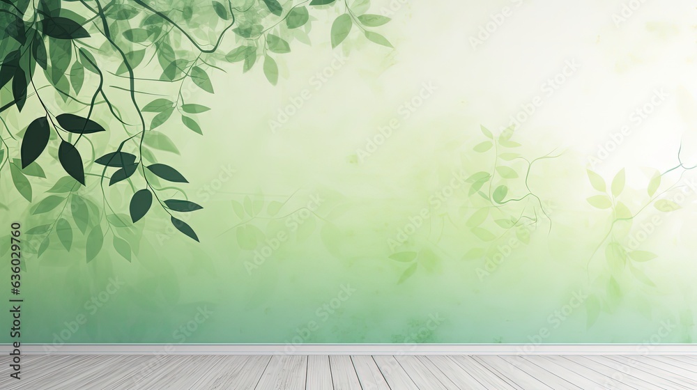 Aufkleber green shadow created by falling tree branch on white wall texture serving as a background and wallpa