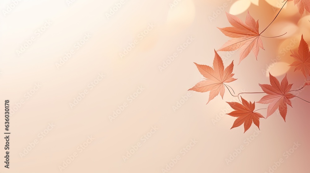 Poster minimalistic autumn background with maple leaf shadows on beige. silhouette concept