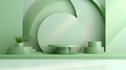 Futuristic Studio Background in light green Colors. Elegant Room for Product Presentation
