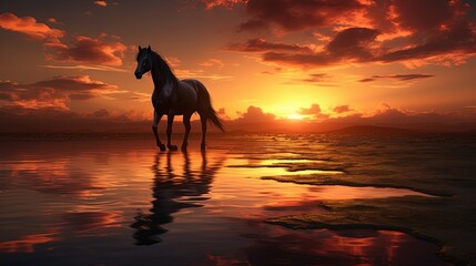Obraz na płótnie Canvas Horizon with equine companion. silhouette concept