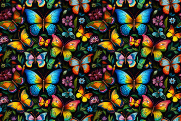 Butterflies alebrije folk art seamless texture, tiling pattern, wallpaper, background, texture