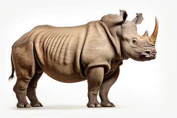 Obraz premium Rhino isolated on a white background. Animal right side view portrait.