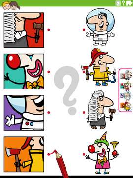 match cartoon people occupations and clippings educational game