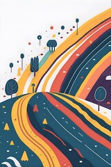 Rolling hills landscape. Abstract cartoon. AI generated illustration
