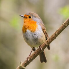 Close-up of an orange and grey robin perched on a branch