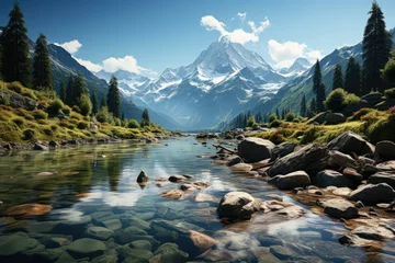 Foto auf Acrylglas Reflection Serene mountain landscape reflecting in a tranquil lake. Generative Ai.