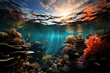 Foto auf Acrylglas Unterwasser An underwater ecosystem teeming with vibrant marine life, emphasizing the beauty and importance of marine biodiversity. Generative Ai.