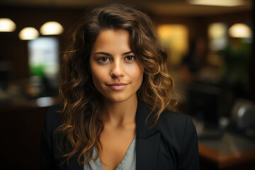 Obraz premium Business portrait of a woman wearing a black jacket, business and work concept. Generative Ai.
