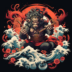 Fototapeta premium Discover the untamed beauty of the animal kingdom through this AI-generated monkey masterpiece.