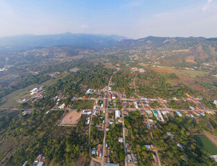  Aerial view over Guinope city, a rural town in Honduras