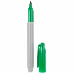 Green felt-tip pen with a cap on a white background