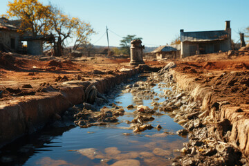 Obraz premium Water Scarcity and Conflict. Explore the link between water scarcity and potential conflicts. Generative Ai.