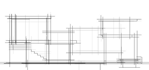 Architectural sketch of a building 3d illustration
