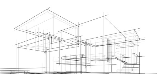 Architectural sketch of a building 3d illustration