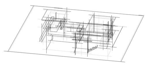 Architectural sketch of a building 3d illustration