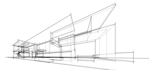 Architectural sketch of a building 3d illustration