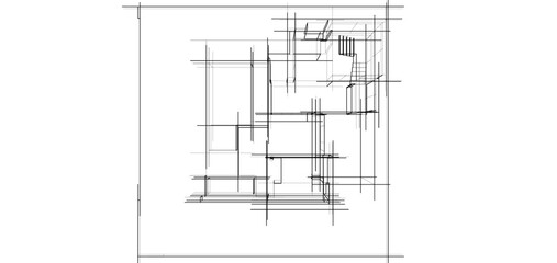 Architectural sketch of a building 3d illustration