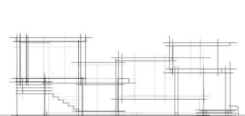 Architectural sketch of a building 3d illustration