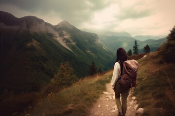 Obraz premium Young woman in her 20' hiking in the mountain