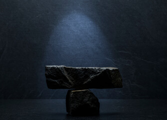 black stones for podium.black natural stones with texture for product presentation podium...