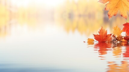 Naklejka na ściany i meble Autumn Leaves Reflecting on a Calm Lake