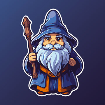 Cute little Cartoon Wizard with magic wand vector illustration