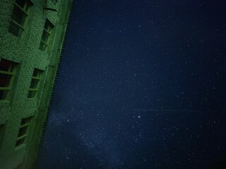 A house against the background of a dark night starry sky