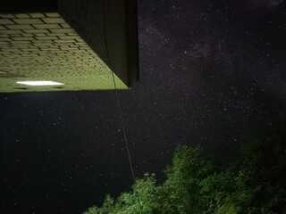 A house against the background of a dark night starry sky