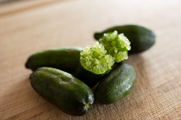 A view of a cut Australian finger lime.