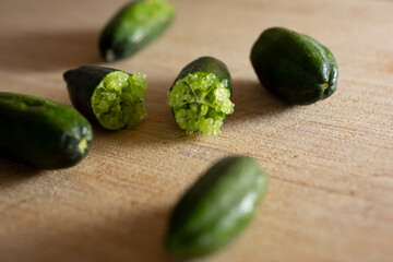 A view of a cut Australian finger lime.