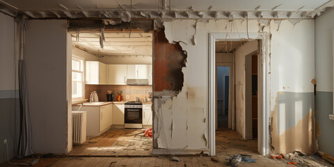 Bad apartment repair example. Old apartment with deteriorated old renovation, repairs needed.