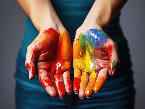 two hands with painted hands