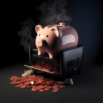 Piggy Bank as radiator with money in front of black background