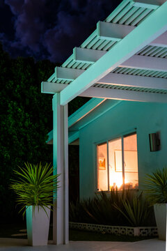 Mid-century Modern Pool House At Night