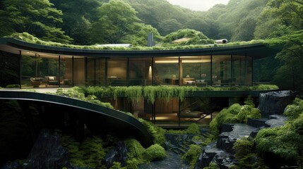 Obraz premium a leaf inspired house that is camouflaged into the surrounding nature