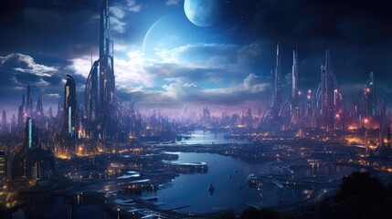 City of the future in another galaxy build on a dream planet with high technology