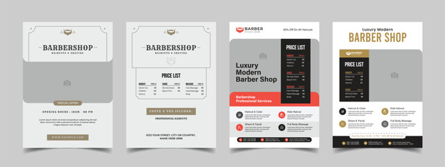barbershop flyer template design with editable promotion beauty salon brochure cover poster template  - obrazy, fototapety, plakaty